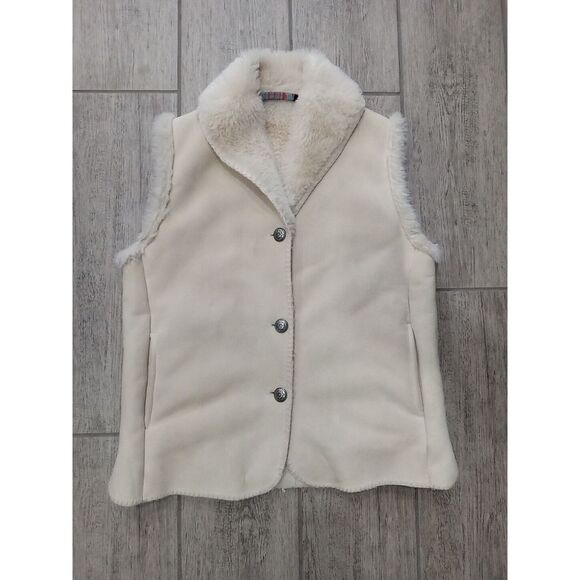 Vintage Andrea Faye Vest Womens Large Tan Vegan Faux Fur Made in USA - Picture 1 of 10